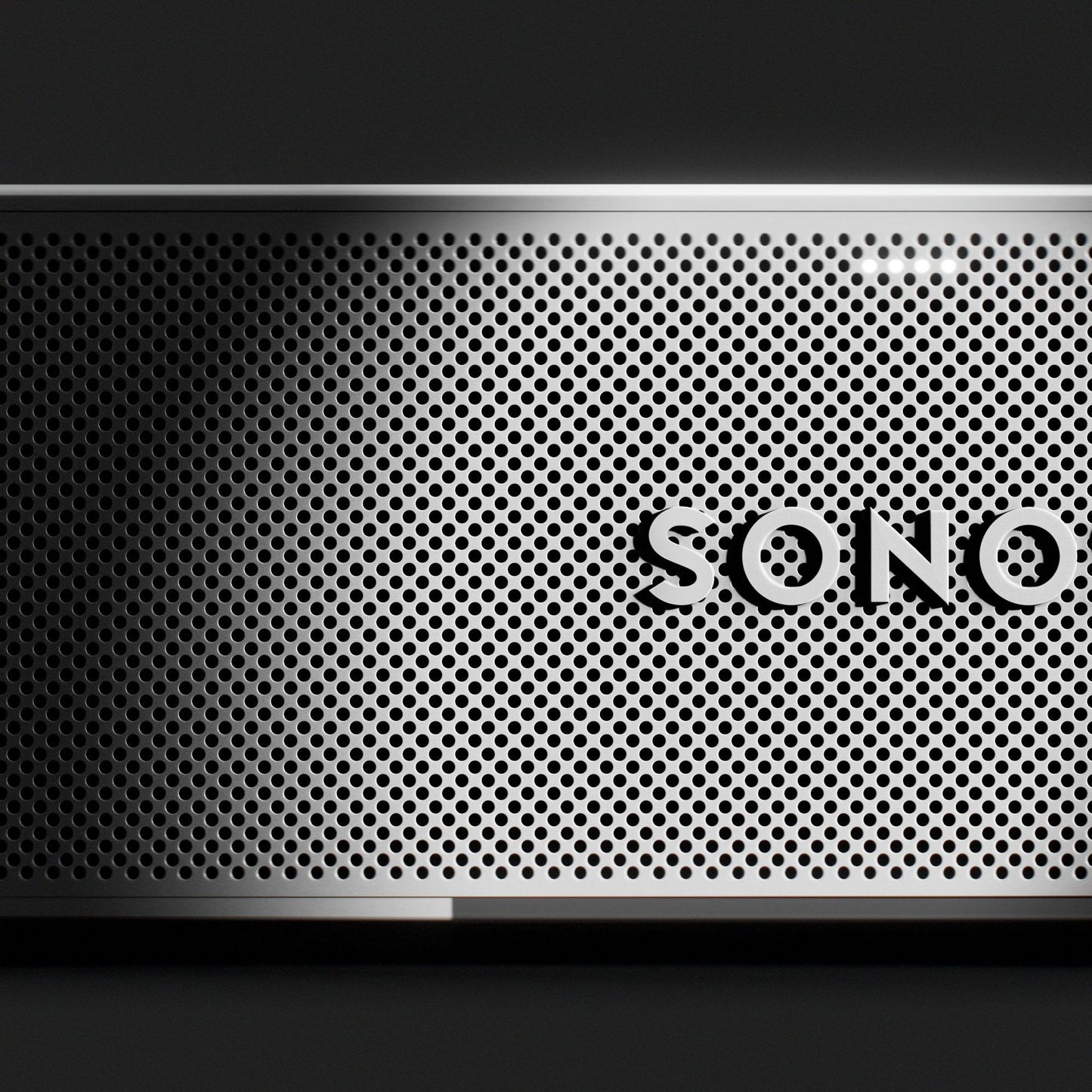 Sonos Beam Ultra in white, front detail with logo