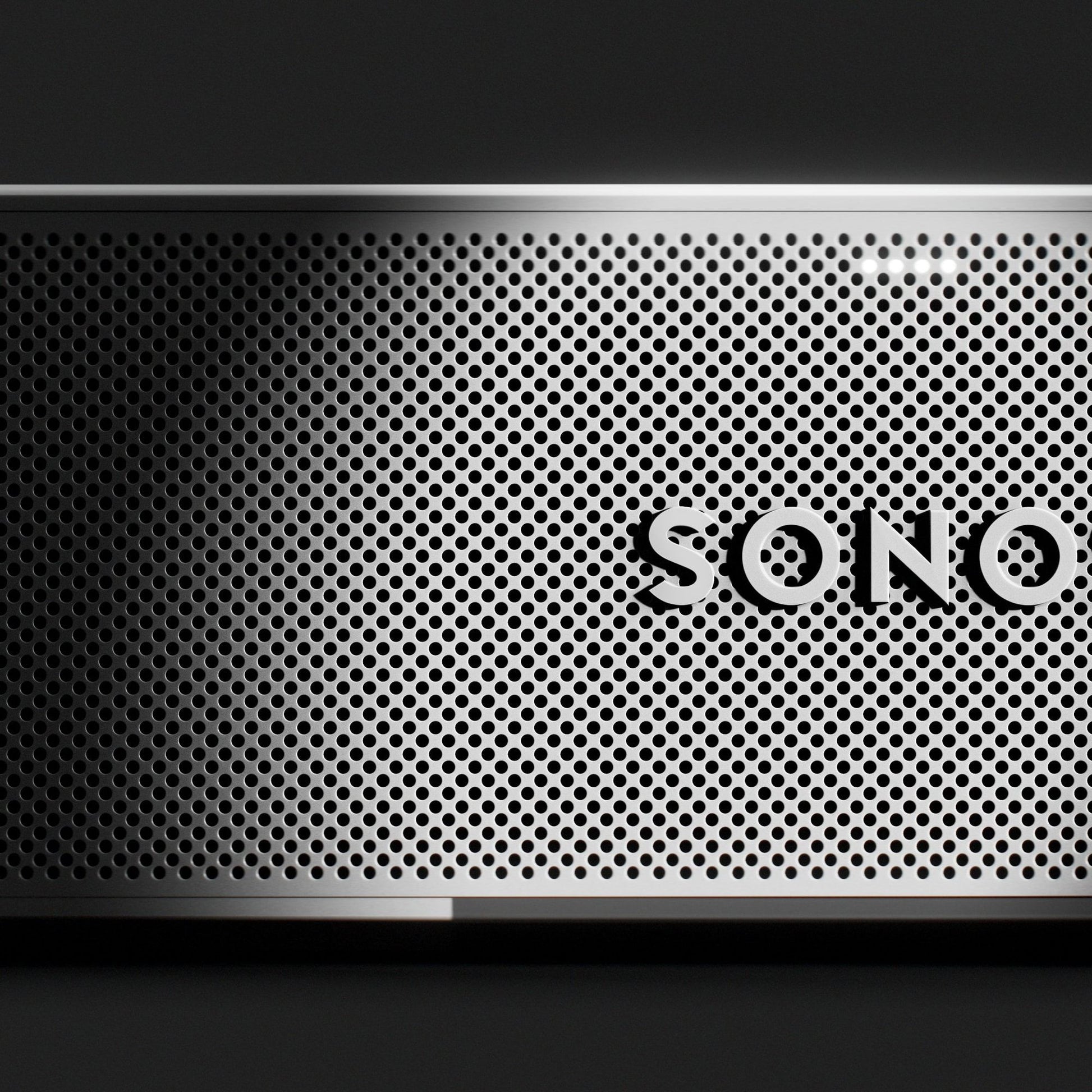Sonos Beam Ultra in white, front detail with logo