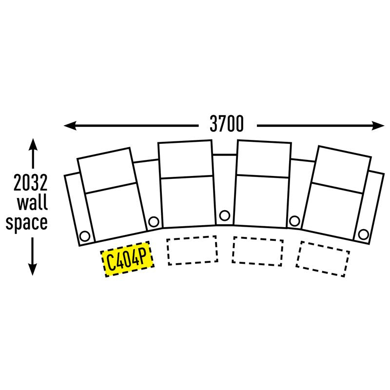 4 Seater - Curved - Single Cup Middle - Special Order